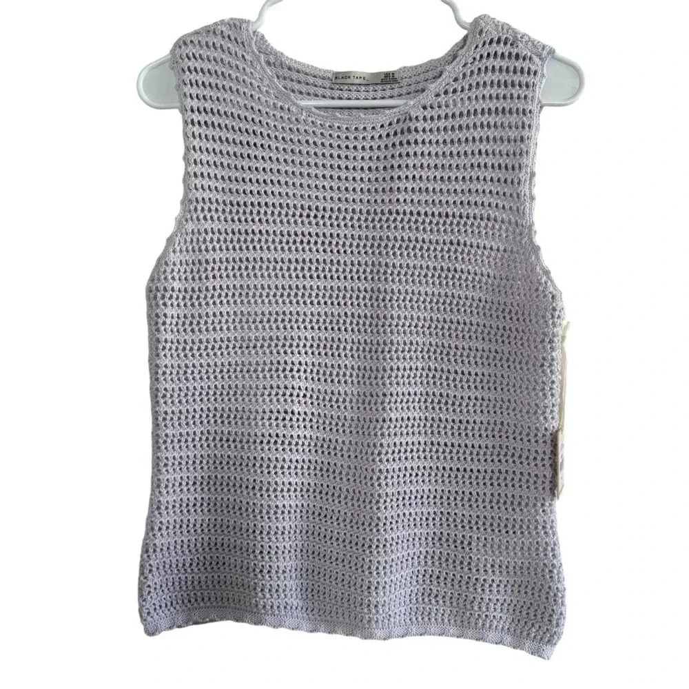 Black Tape Soft Lavender Knit Tank Top Crochet Sleeveless Crew Neck M NWT